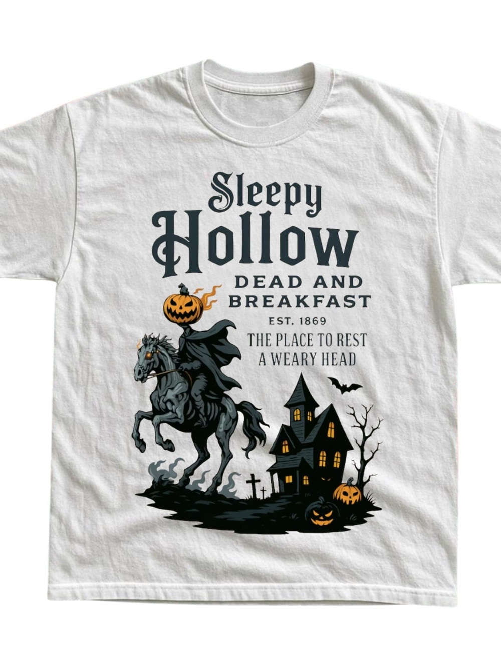 Gildan White Sleepy Hollow Headless Horseman Graphic Tee, Gift For Her, For Him